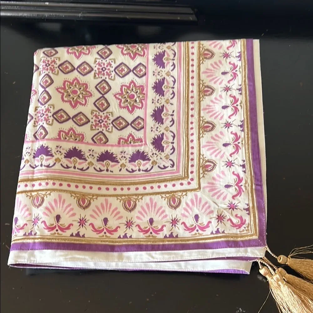 Pottery Barn Purple Table Throw w/ Gold embroidered